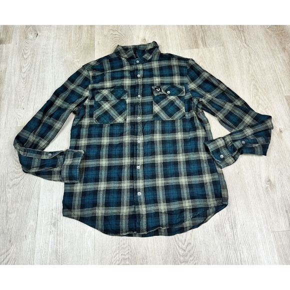 True Religion Mens Flannel Shirt Plaid Button Down Long Sleeve Casual Medium - Picture 1 of 10